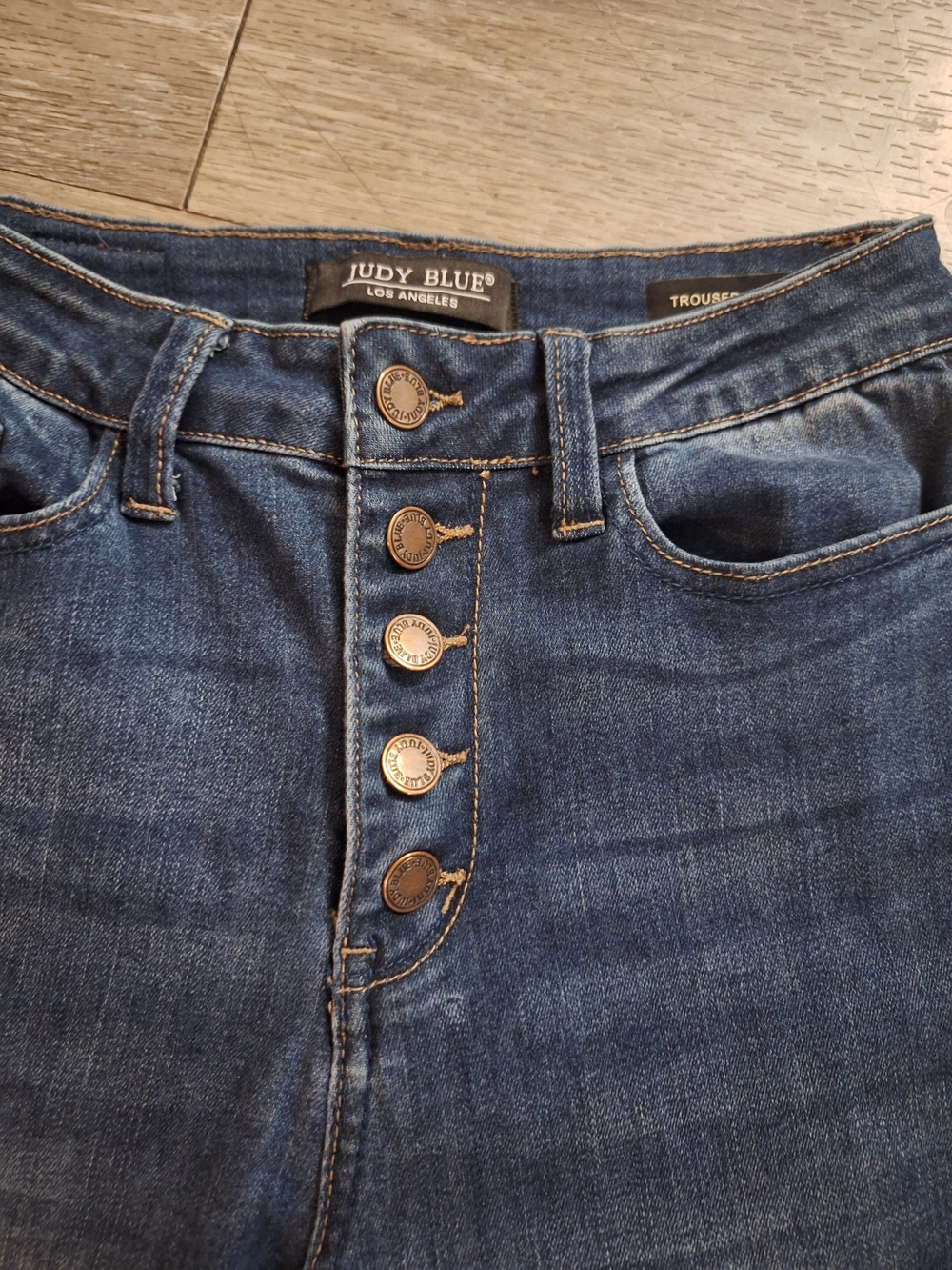 Judy Blue Dark Blue High-Rise Button-Fly Trouser Flare Jeans, Size 26 - Picture 3 of 11